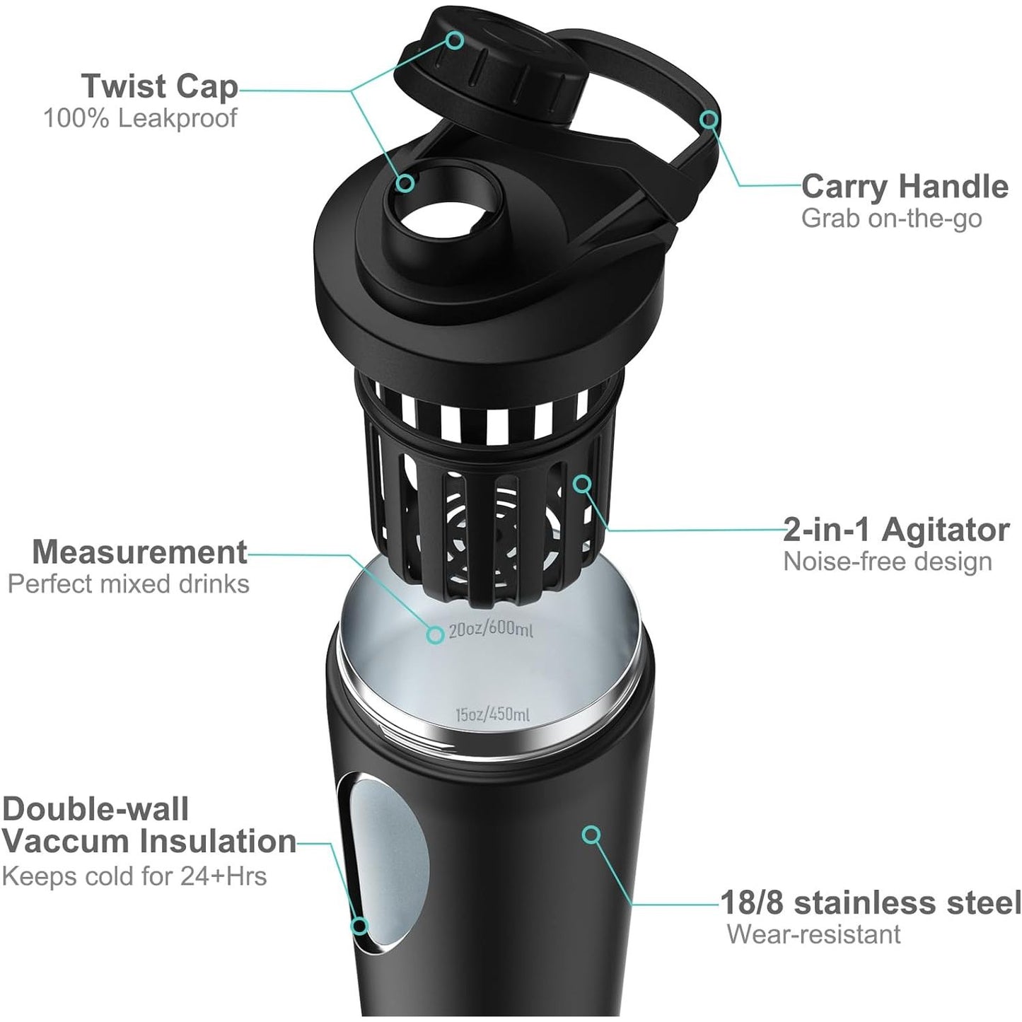 Double Wall Stainless Steel Shaker Bottle